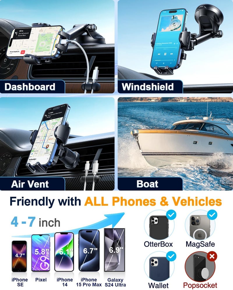 YRU True Military-Grade [360° Rotation Suction] 2025 Ultimate Car Phone Holder Mount 【90+LBS Safest Strongest & Patent Certs】 Dashboard Windshield Vent for iPhone 17 16 Pro Max Samsung, Royal Blue - Image 4